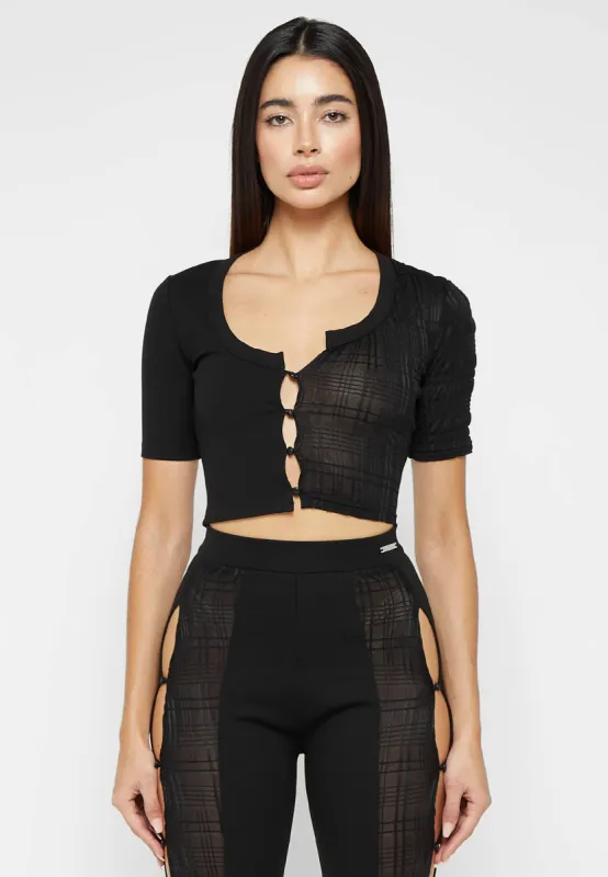Bandage & Mesh Asymmetric Crop Top - Black sold by Maniere De Voir