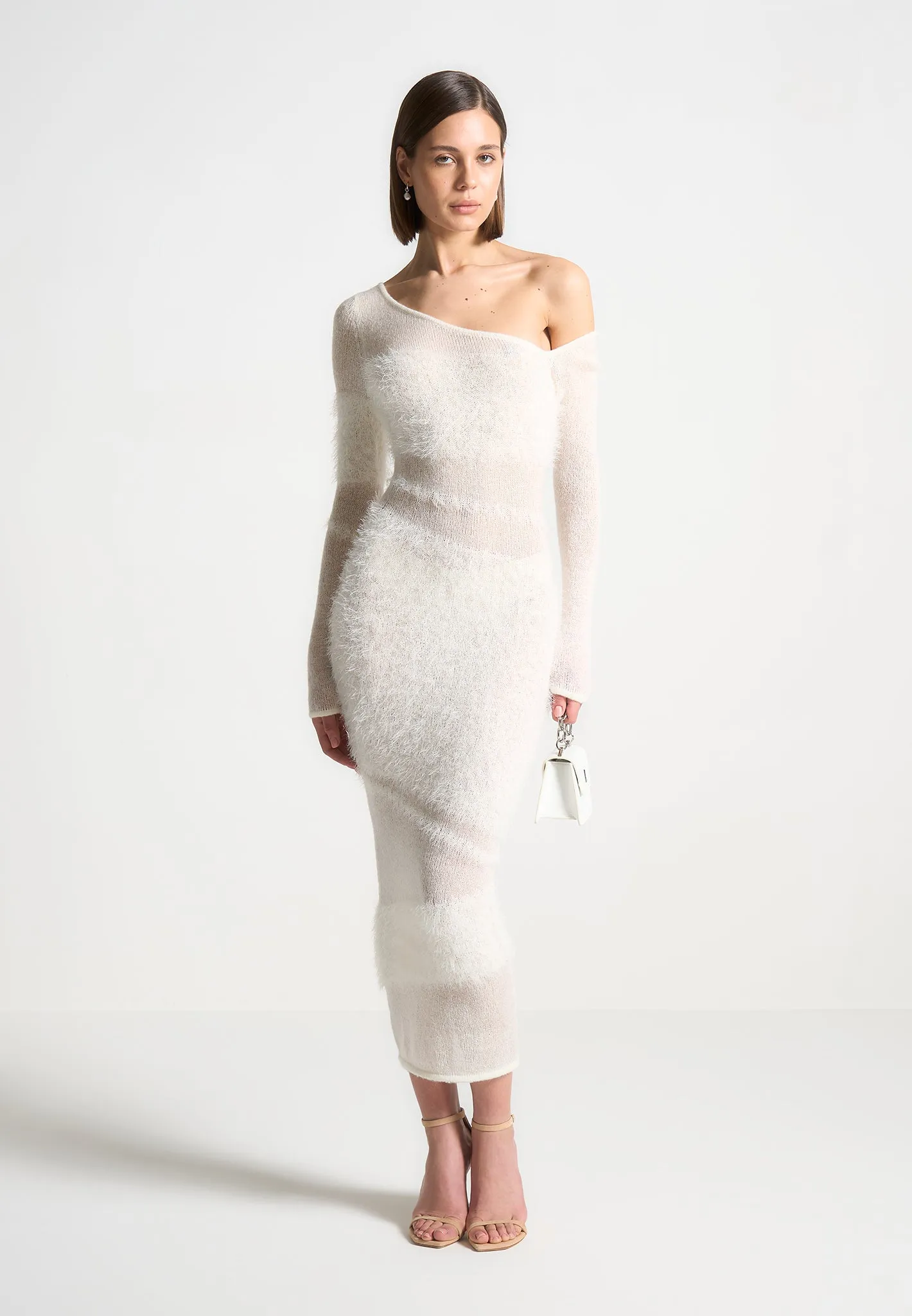 Off Shoulder Knitted Maxi Dress - Off White sold by Maniere De Voir