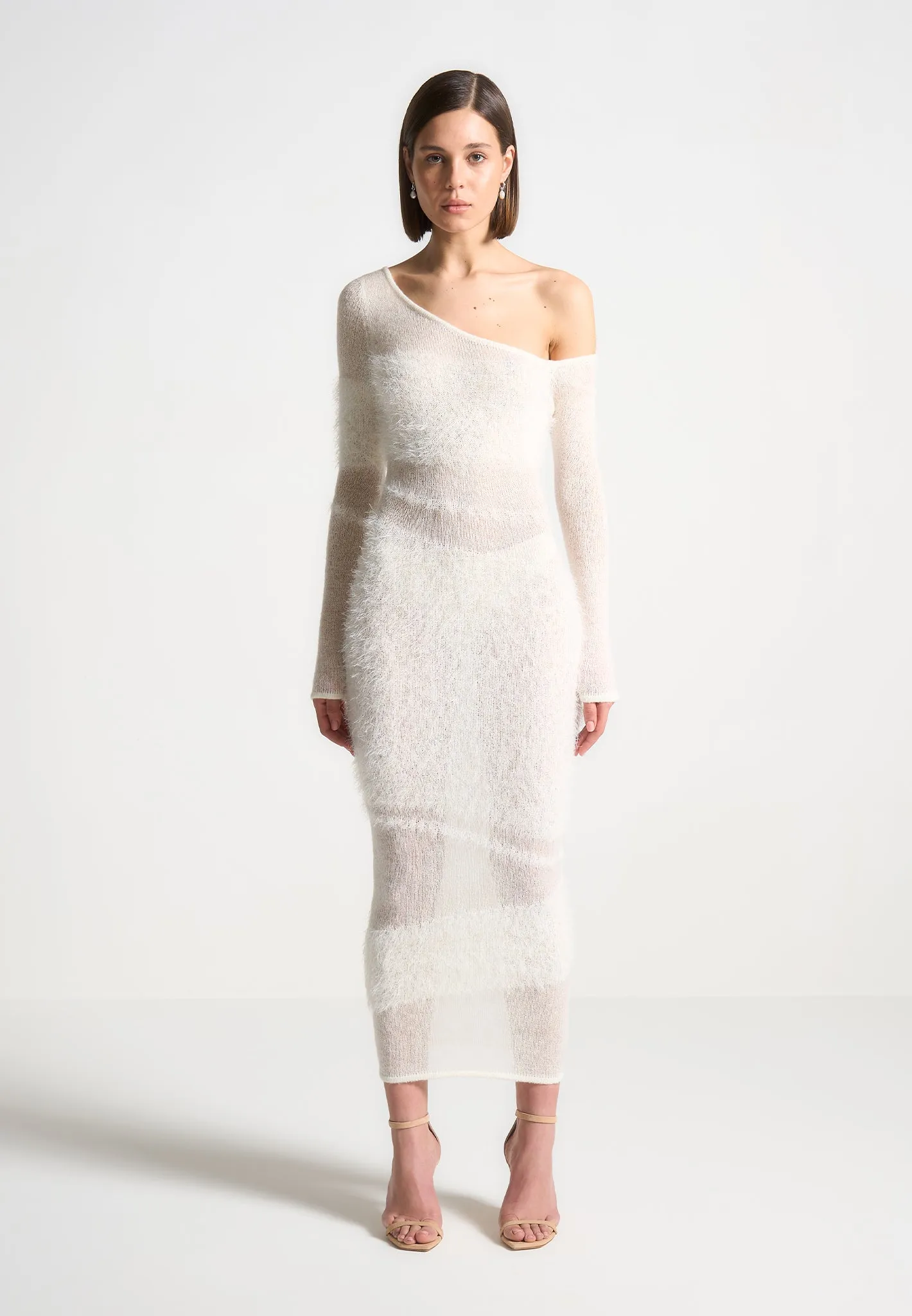 Off Shoulder Knitted Maxi Dress - Off White sold by Maniere De Voir product image thumbnail 3