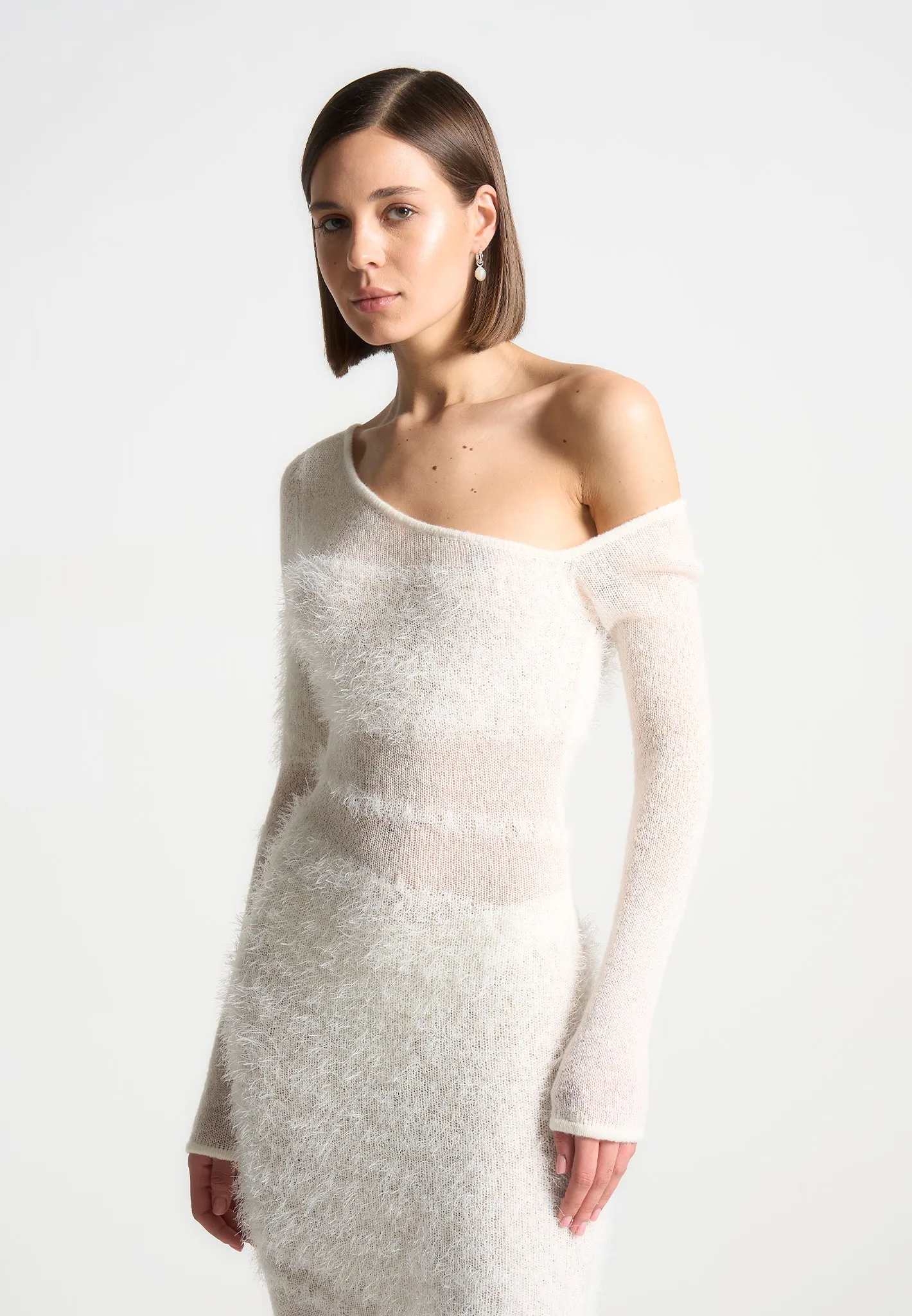 Off Shoulder Knitted Maxi Dress - Off White sold by Maniere De Voir product image thumbnail 2