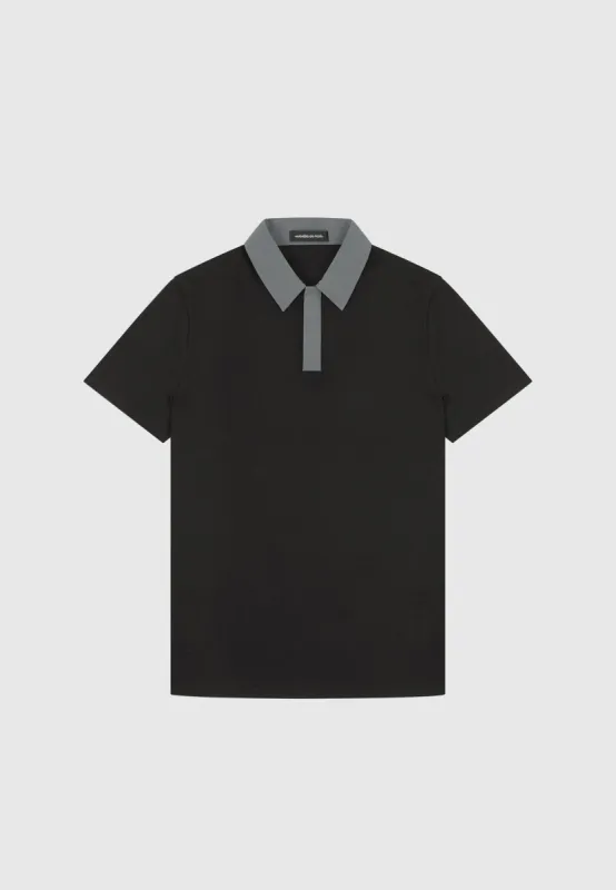 Contrast Collar Polo Shirt - Black made by Maniere De Voir