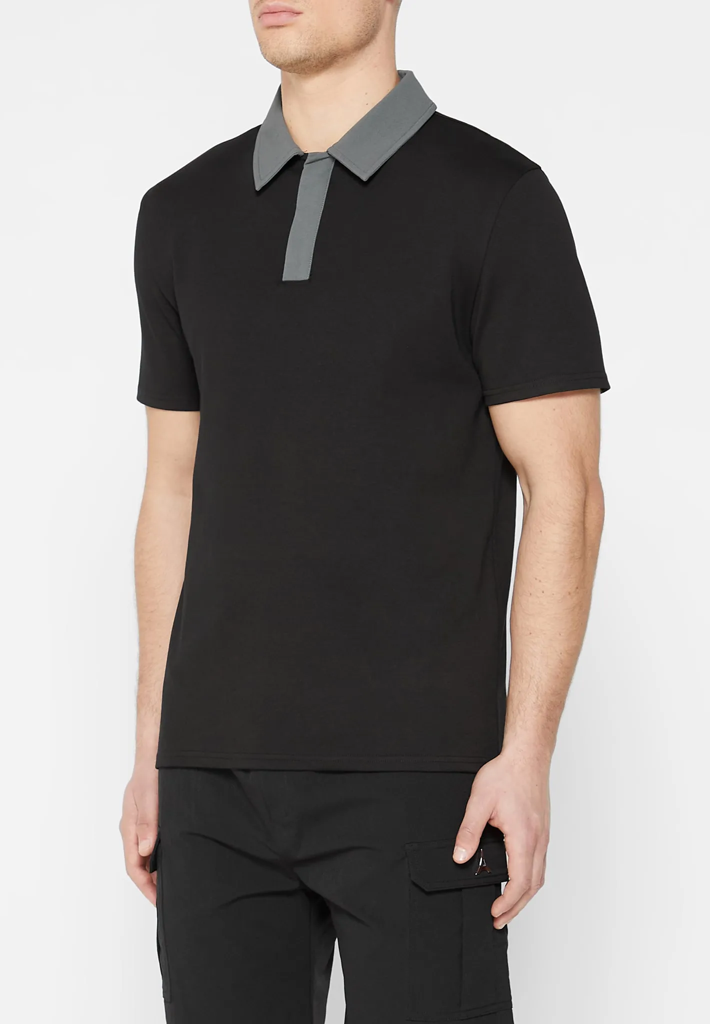 Contrast Collar Polo Shirt - Black sold by Maniere De Voir product image thumbnail 2