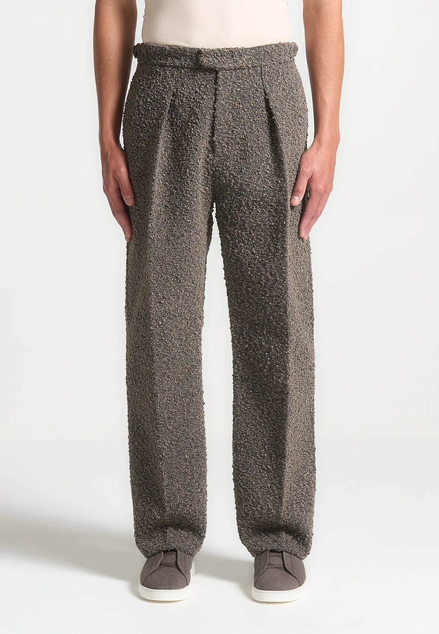 Relaxed Fit Boucle Pleated Tailored Trousers - Brown sold by Maniere De Voir product image thumbnail 2