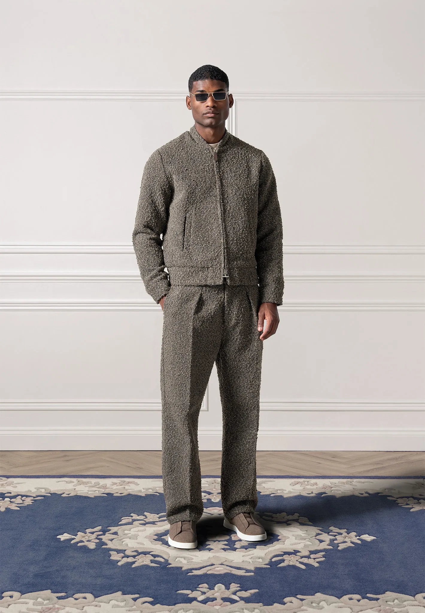 Relaxed Fit Boucle Pleated Tailored Trousers - Brown sold by Maniere De Voir product image thumbnail 3