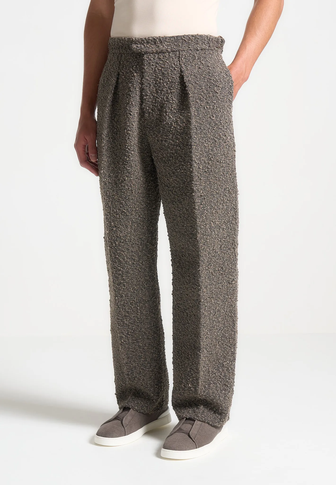 Relaxed Fit Boucle Pleated Tailored Trousers - Brown sold by Maniere De Voir product image thumbnail 5