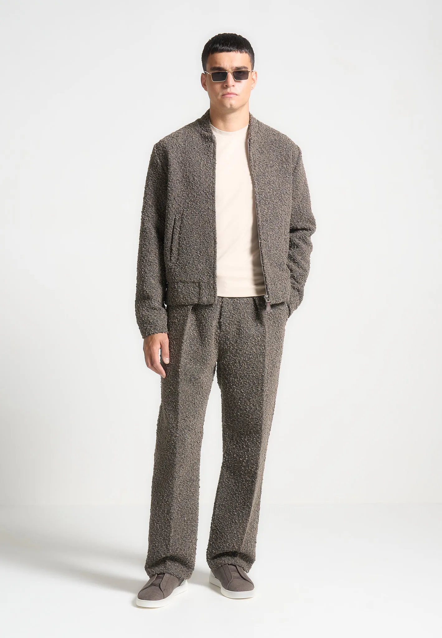 Relaxed Fit Boucle Pleated Tailored Trousers - Brown sold by Maniere De Voir