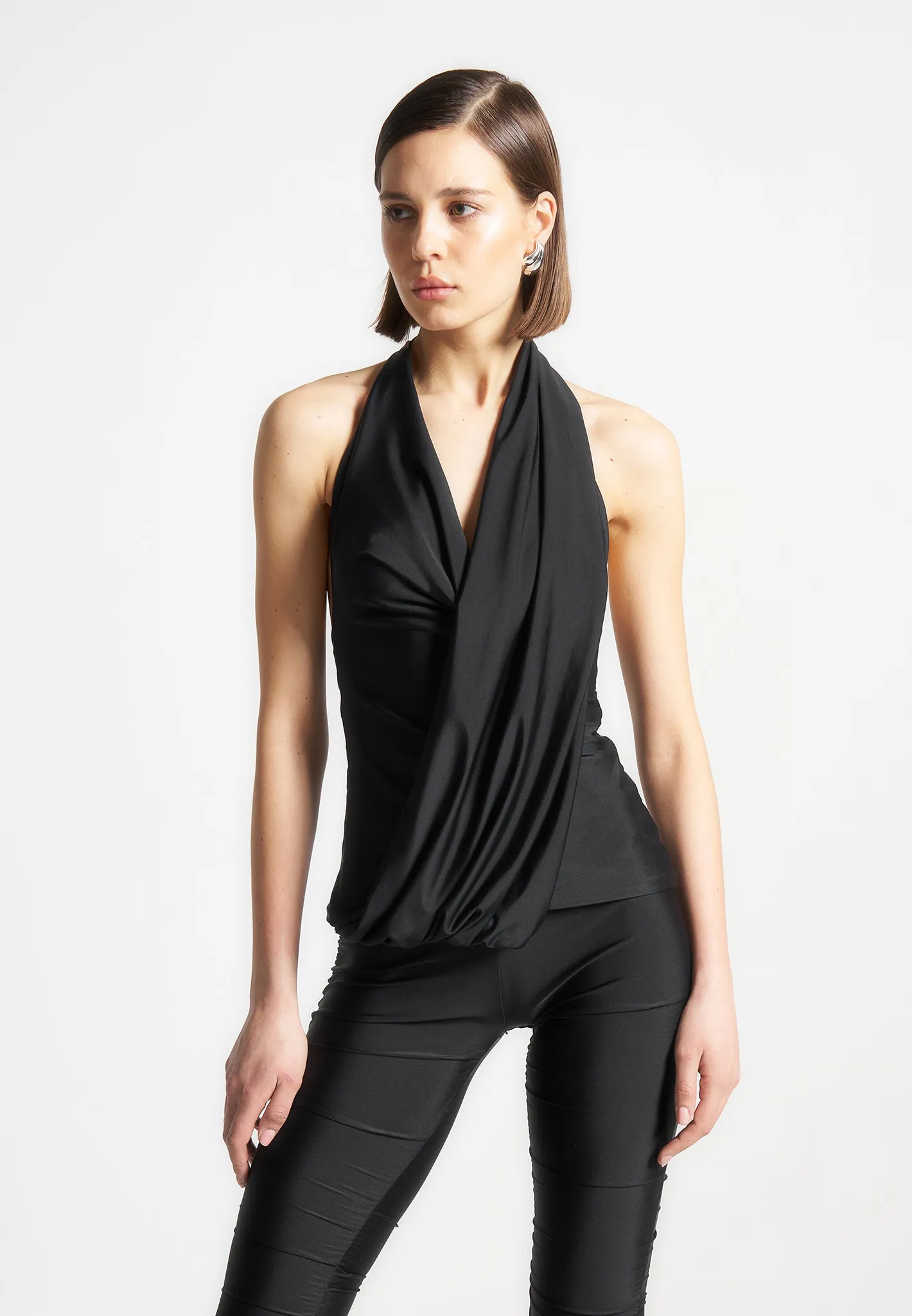 Draped Halterneck Top - Black sold by Maniere De Voir