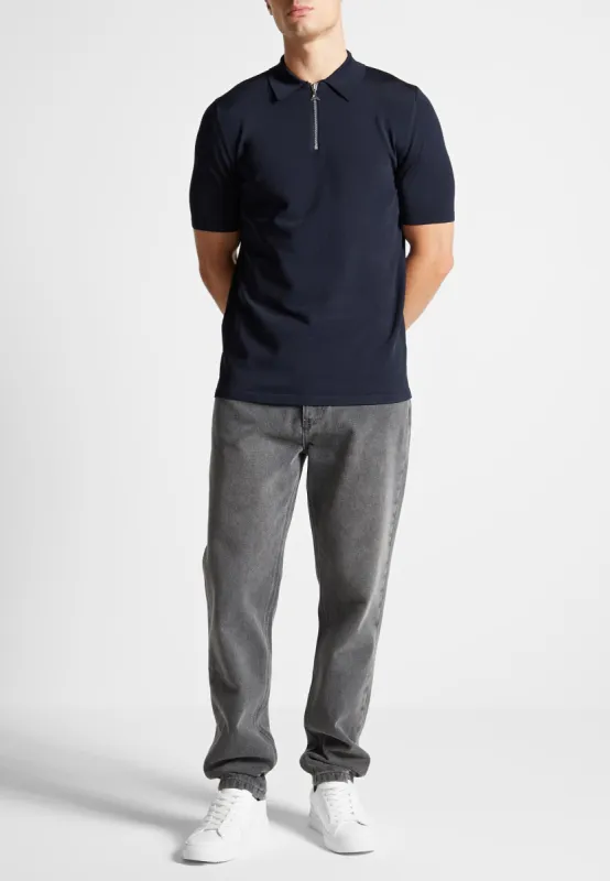 Luxe Polo Top With Zip - Navy sold by Maniere De Voir