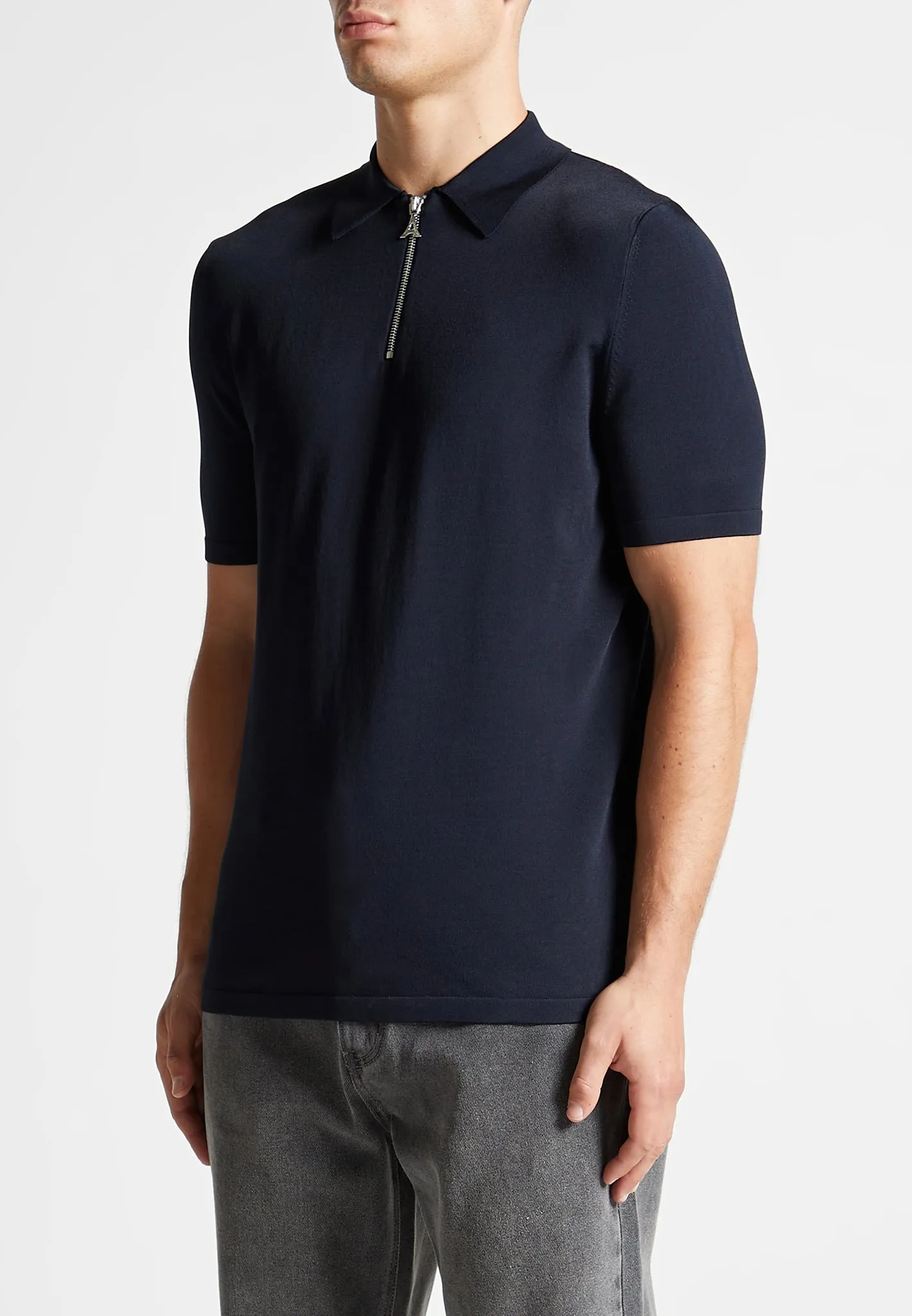 Luxe Polo Top With Zip - Navy sold by Maniere De Voir product image thumbnail 4