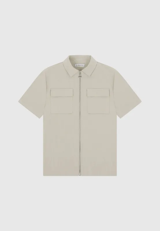 Tailored Zip Through Shirt - Khaki sold by Maniere De Voir