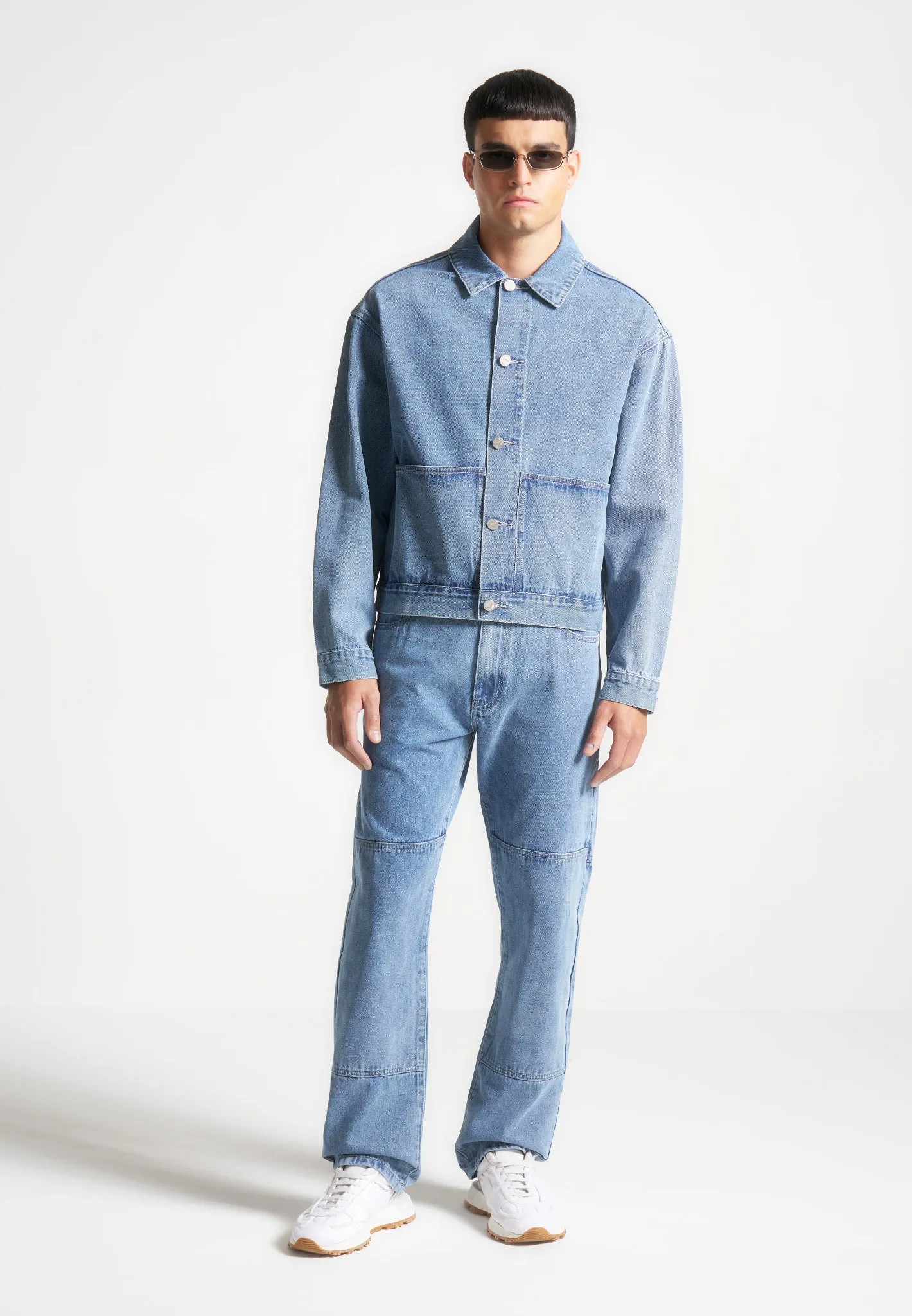 Contrast Stitch Carpenter Jean - Mid Blue sold by Maniere De Voir