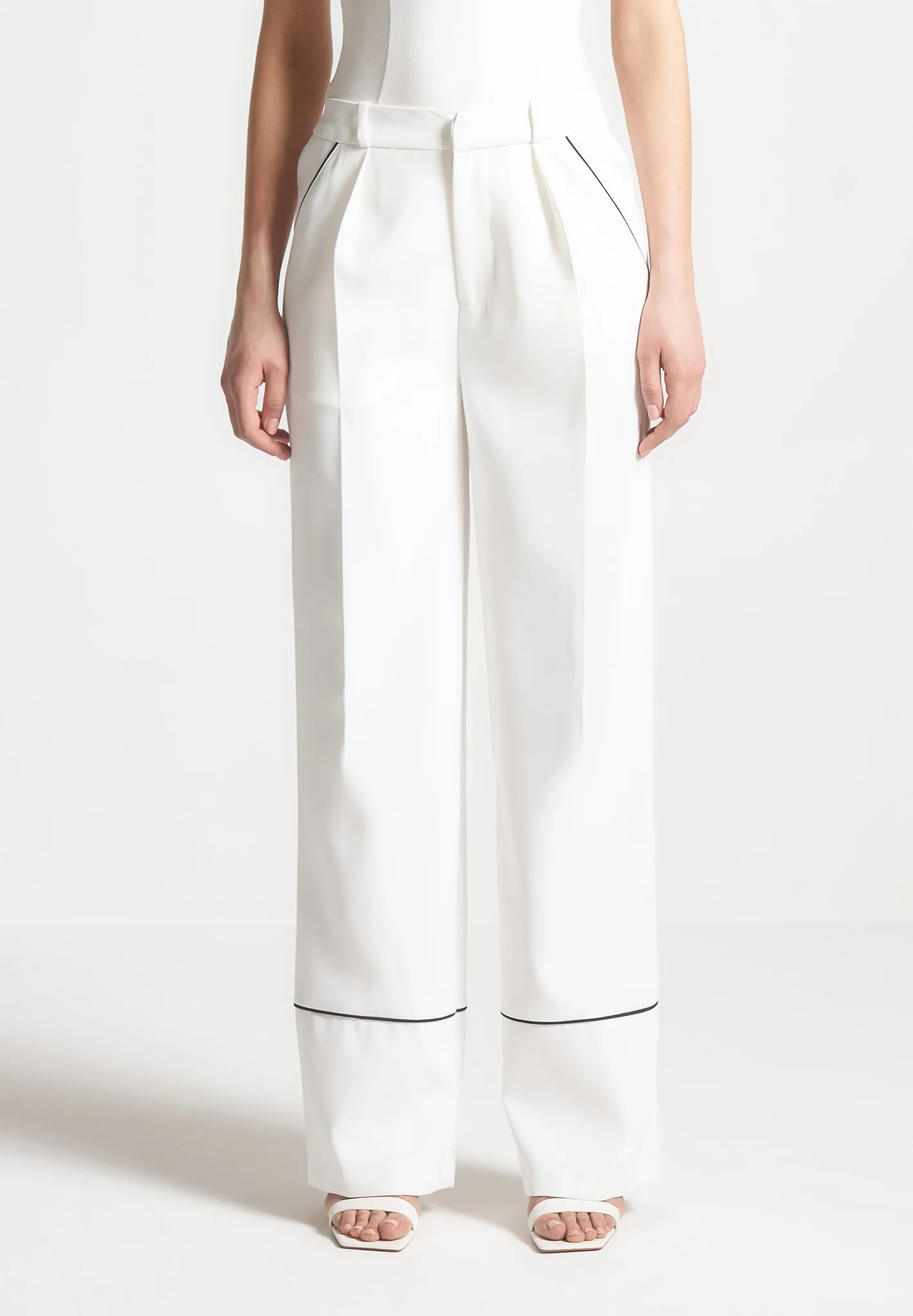Mina - Contrast Piped Pleated Trousers - White/Black sold by Maniere De Voir product image thumbnail 3