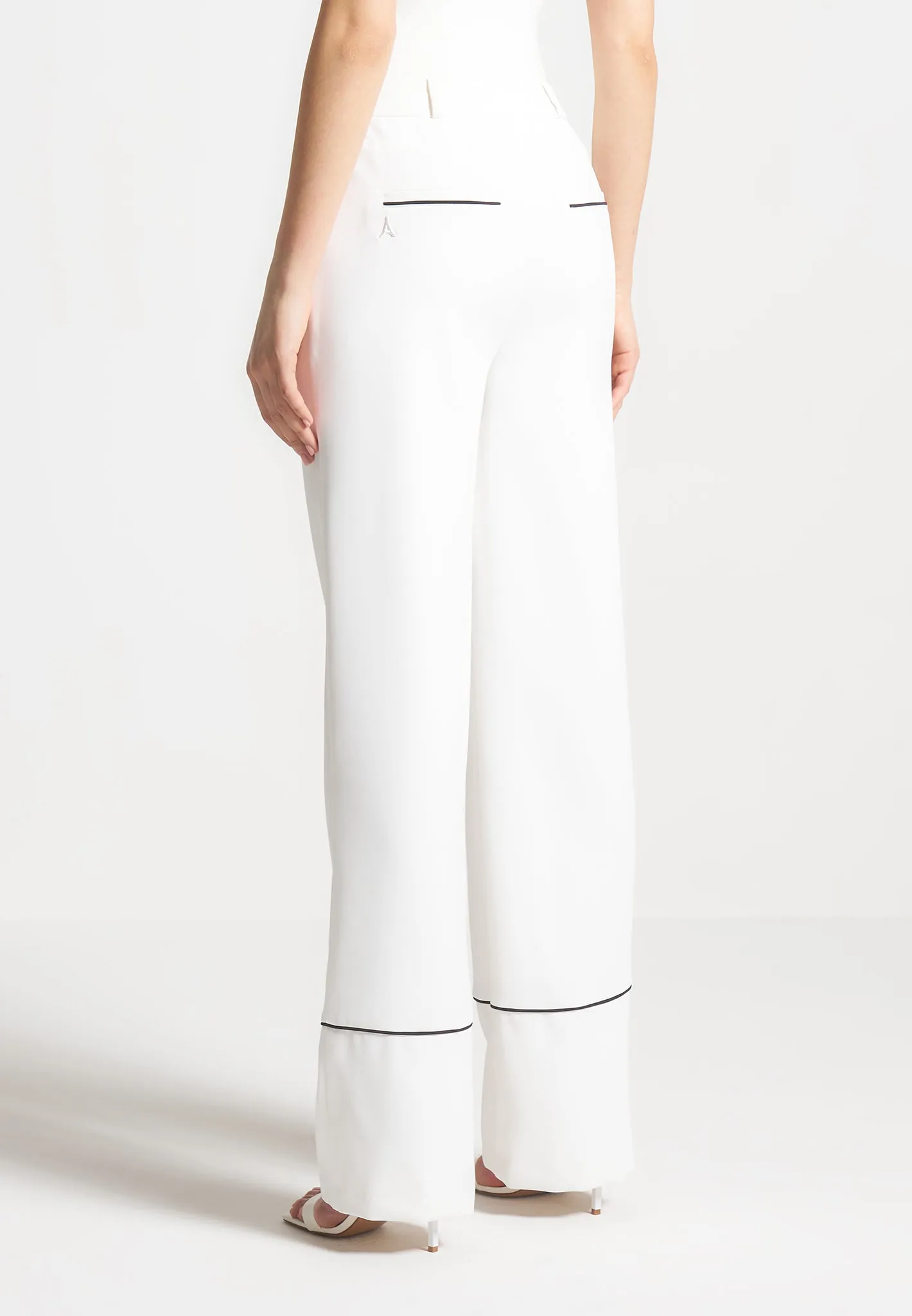 Mina - Contrast Piped Pleated Trousers - White/Black sold by Maniere De Voir product image thumbnail 4