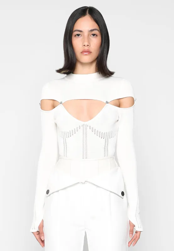 Knitted Cut Out Bodysuit - White sold by Maniere De Voir