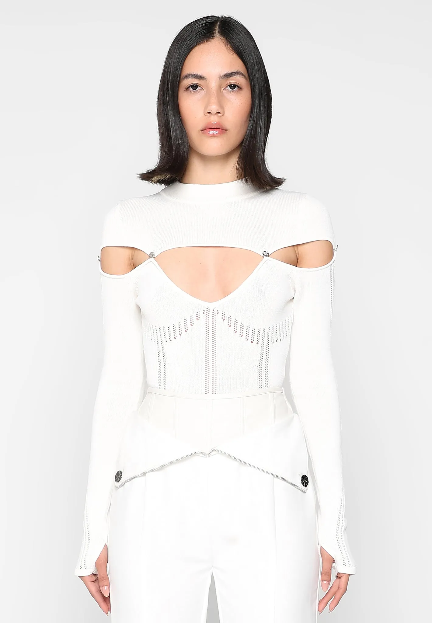 Knitted Cut Out Bodysuit - White sold by Maniere De Voir