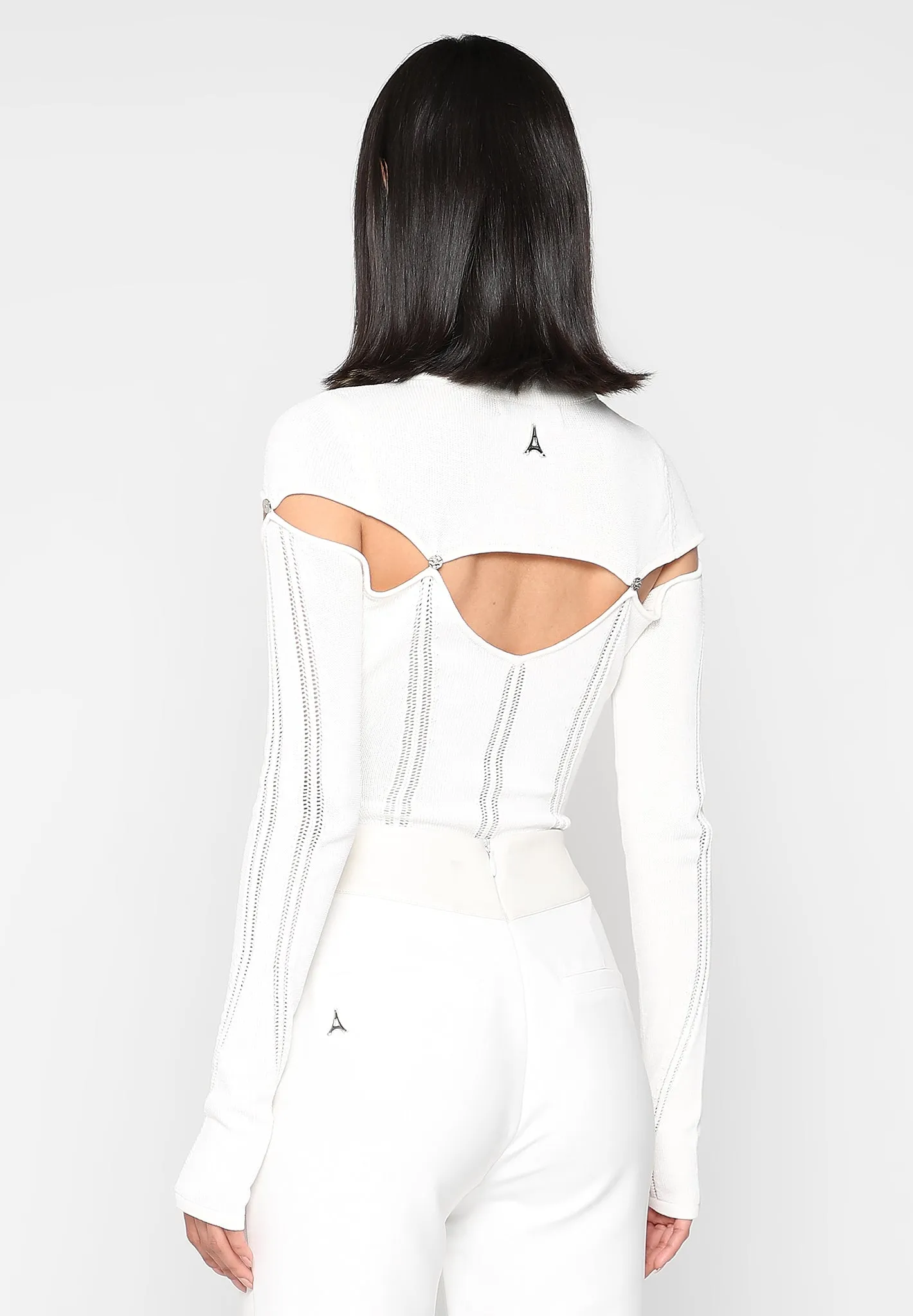Knitted Cut Out Bodysuit - White sold by Maniere De Voir product image thumbnail 4