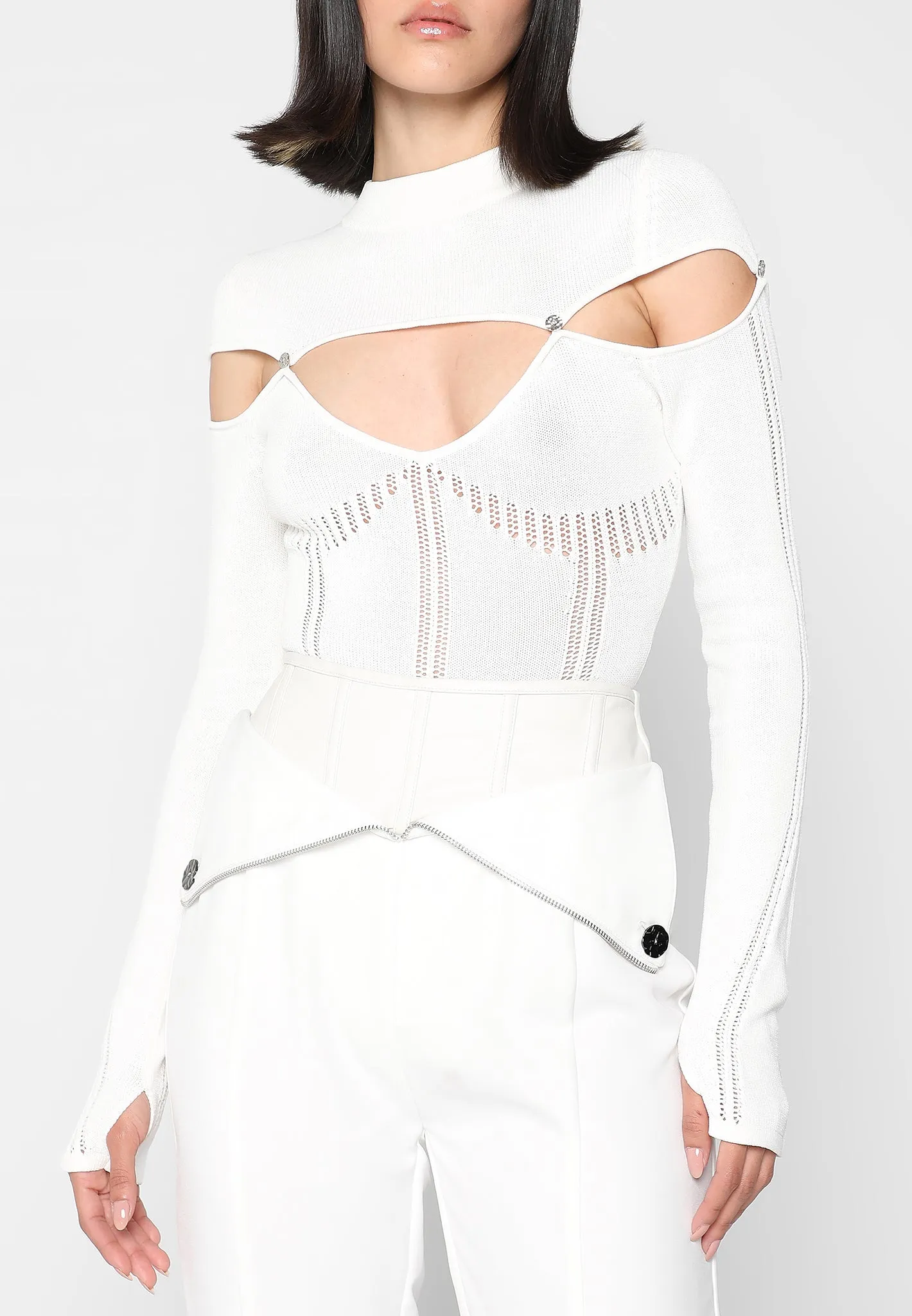 Knitted Cut Out Bodysuit - White sold by Maniere De Voir product image thumbnail 5