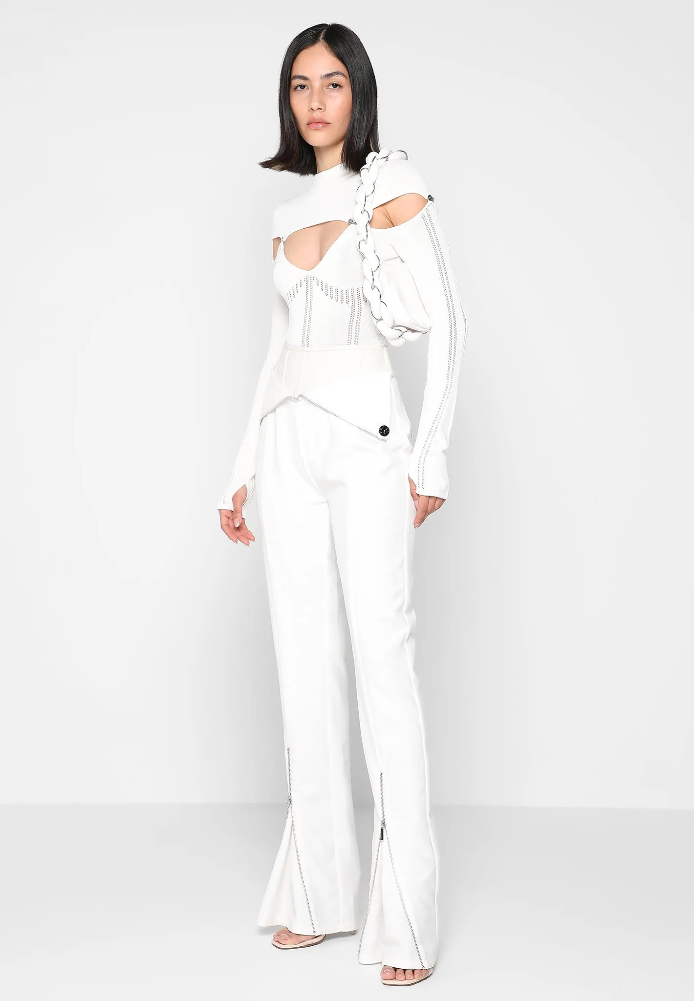 Knitted Cut Out Bodysuit - White sold by Maniere De Voir product image thumbnail 2