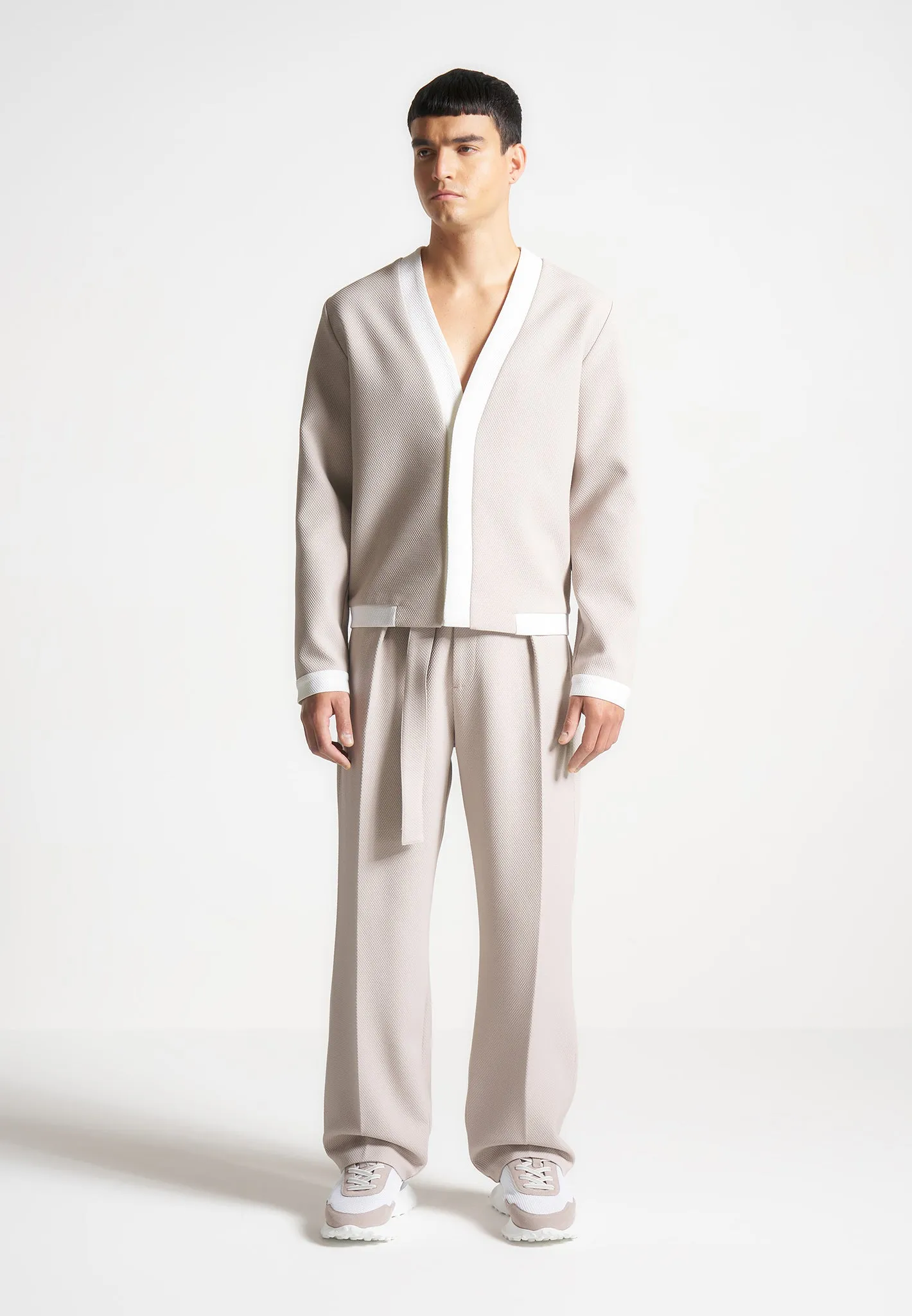 Clovis - Textured Contrast Cardigan - Stone/White sold by Maniere De Voir product image thumbnail 4