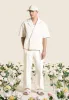 Relaxed Fit Twill Pleated Tailored Trousers - Cream sold by Maniere De Voir