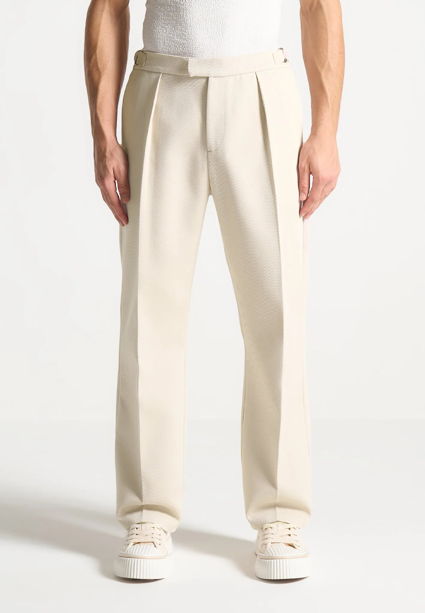 Textured Tailored Trousers - Cream sold by Maniere De Voir