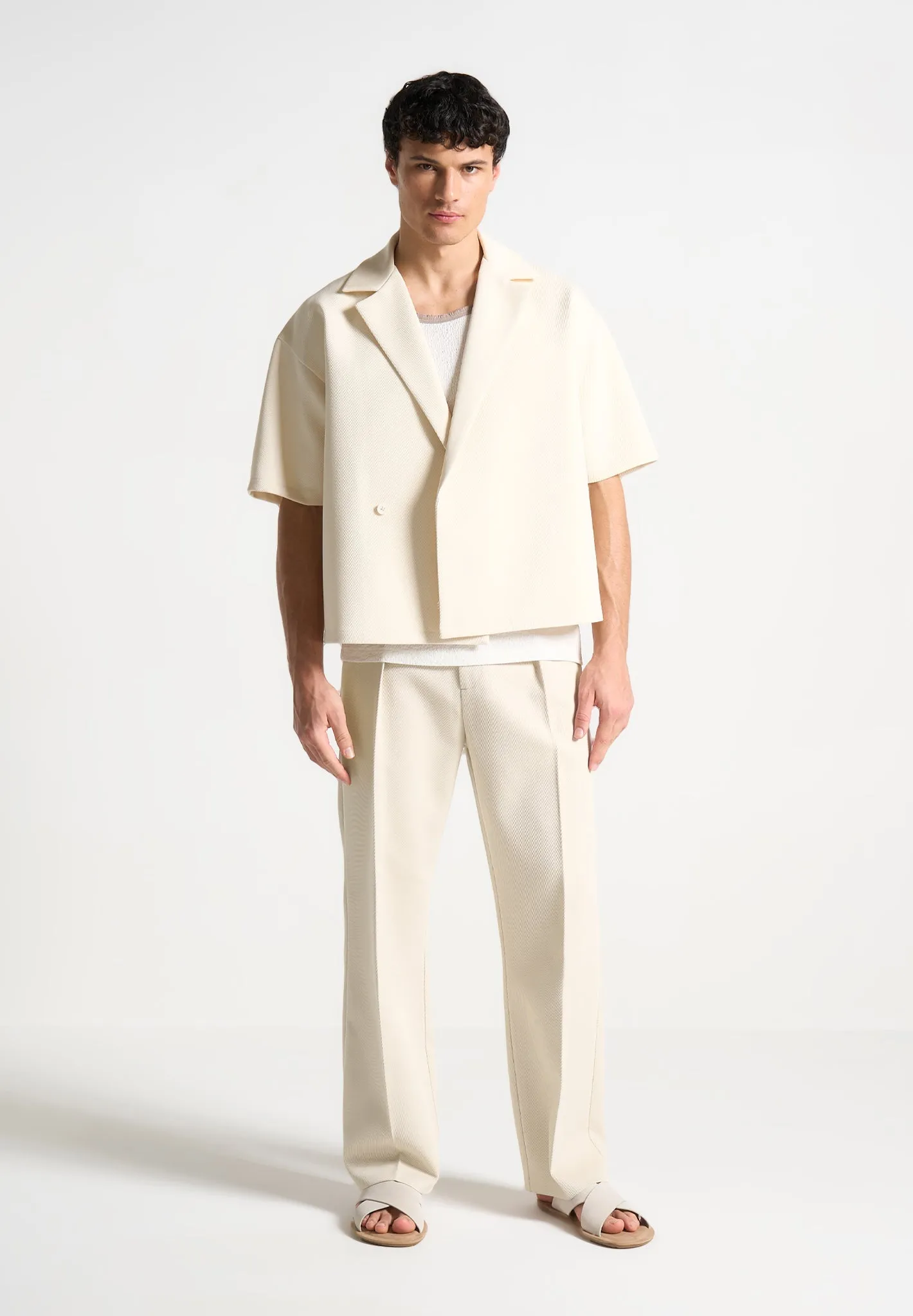 Textured Tailored Trousers - Cream sold by Maniere De Voir product image thumbnail 3