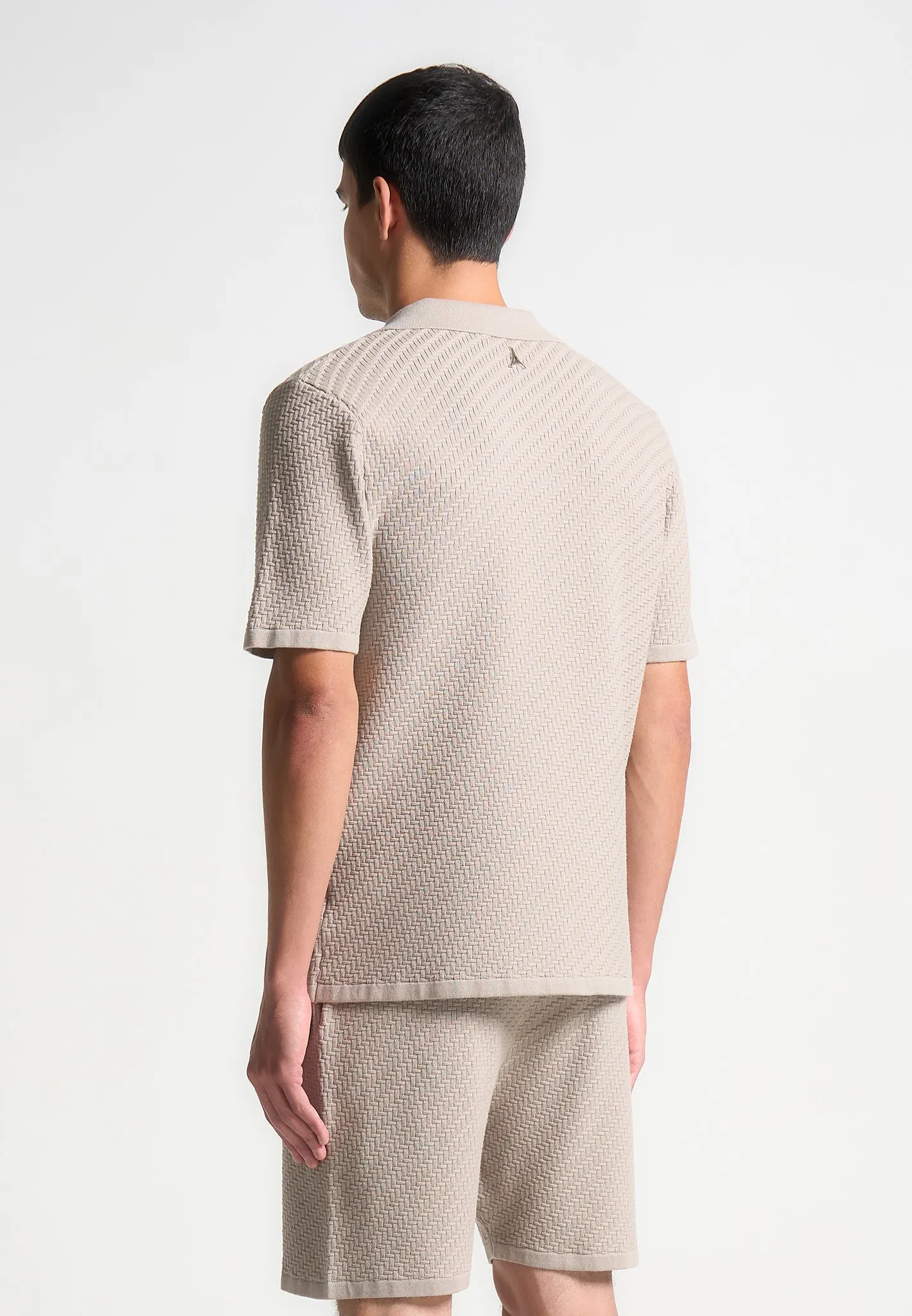 Herringbone Knit Revere Shirt - Taupe sold by Maniere De Voir product image thumbnail 4