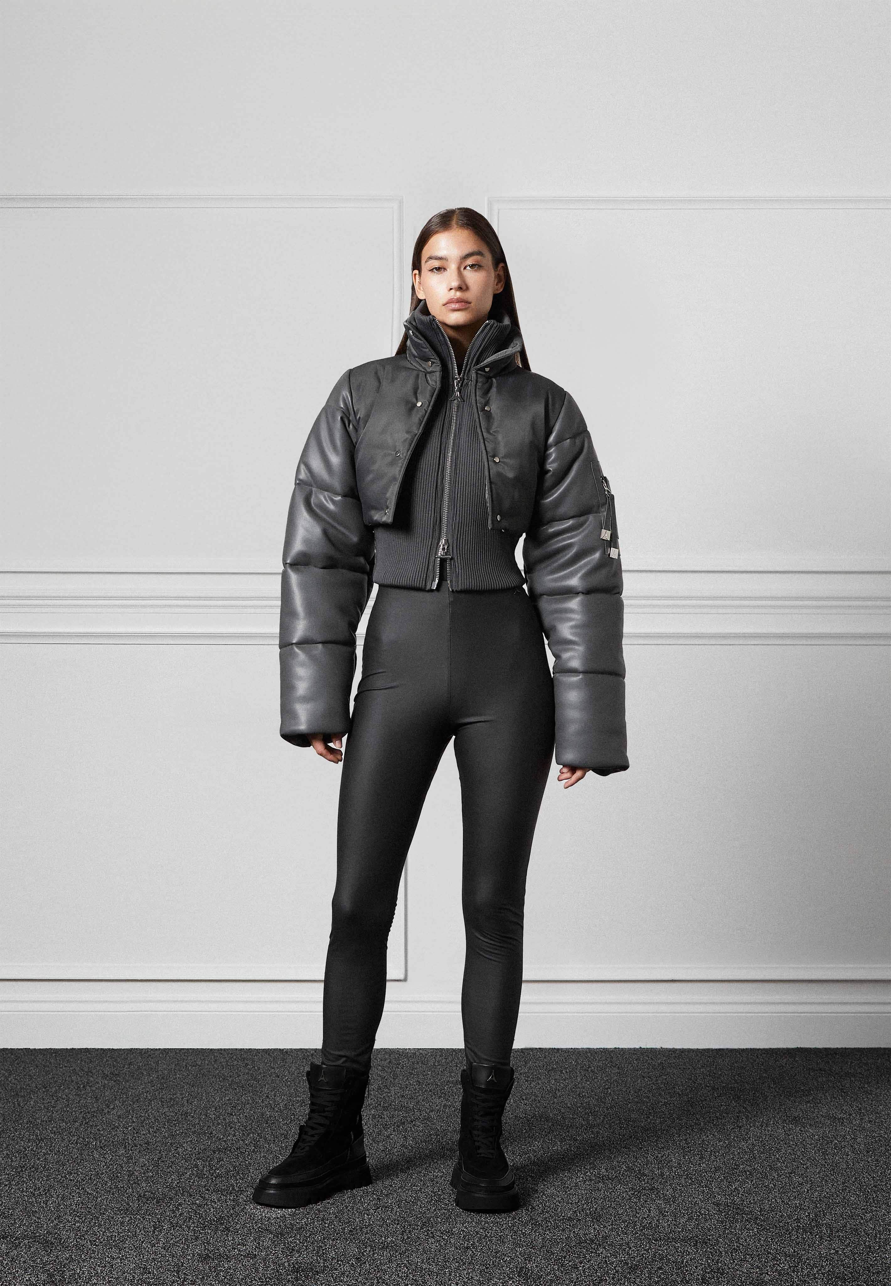 Leather and Nylon Layered Puffer Jacket - Grey | Parallel