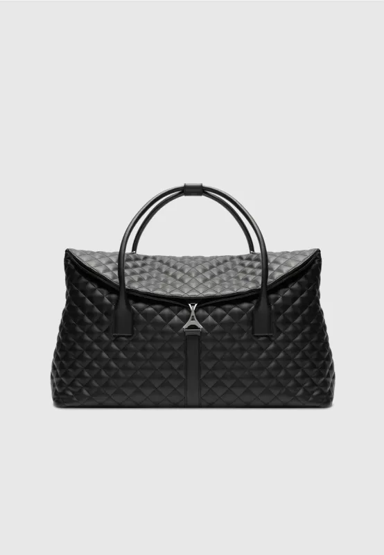 Leather Diamond Quilted Travel Bag - Black sold by Maniere De Voir