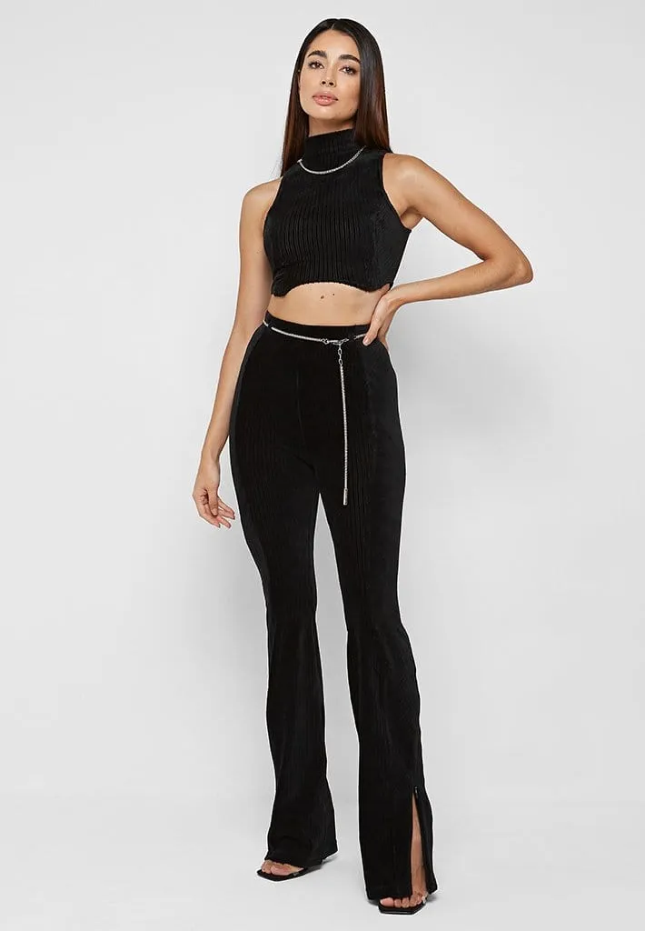 Detachable Chain Ribbed Velour Top - Black sold by Maniere De Voir product image thumbnail 2
