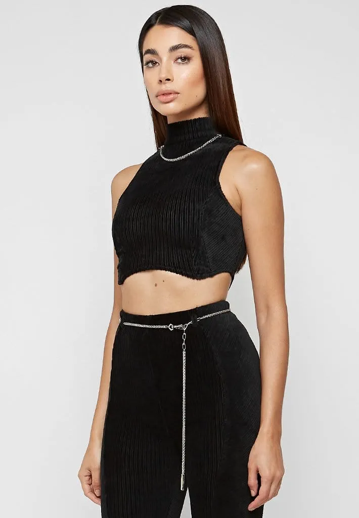 Detachable Chain Ribbed Velour Top - Black sold by Maniere De Voir product image thumbnail 3