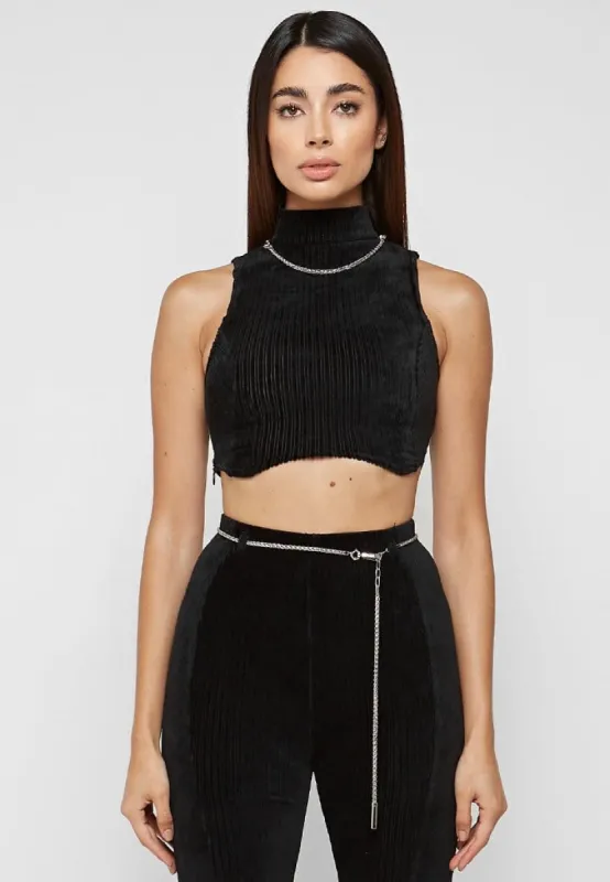 Detachable Chain Ribbed Velour Top - Black sold by Maniere De Voir