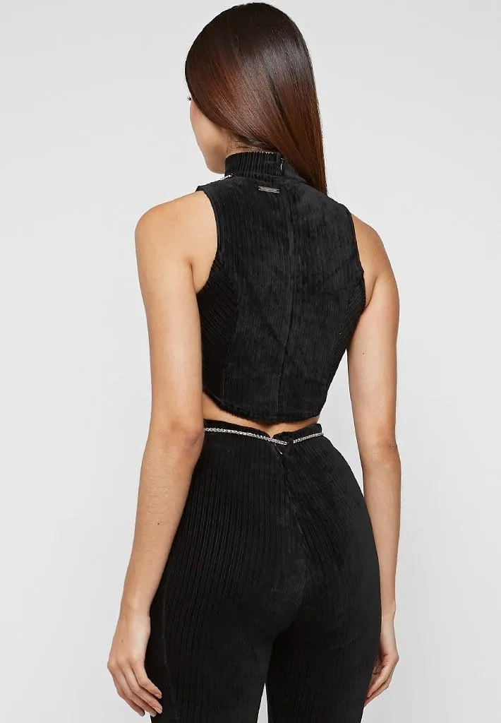 Detachable Chain Ribbed Velour Top - Black sold by Maniere De Voir product image thumbnail 4