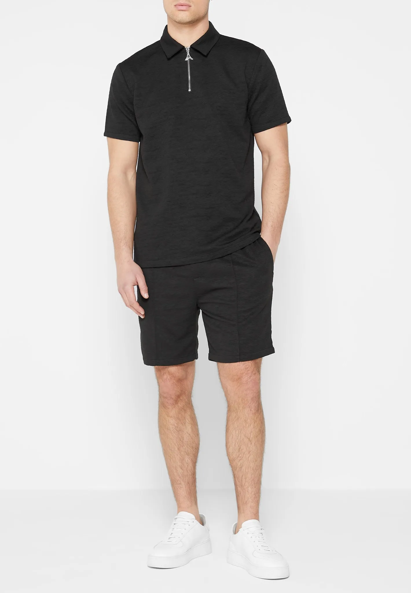 Textured Polo Top - Black sold by Maniere De Voir product image thumbnail 3
