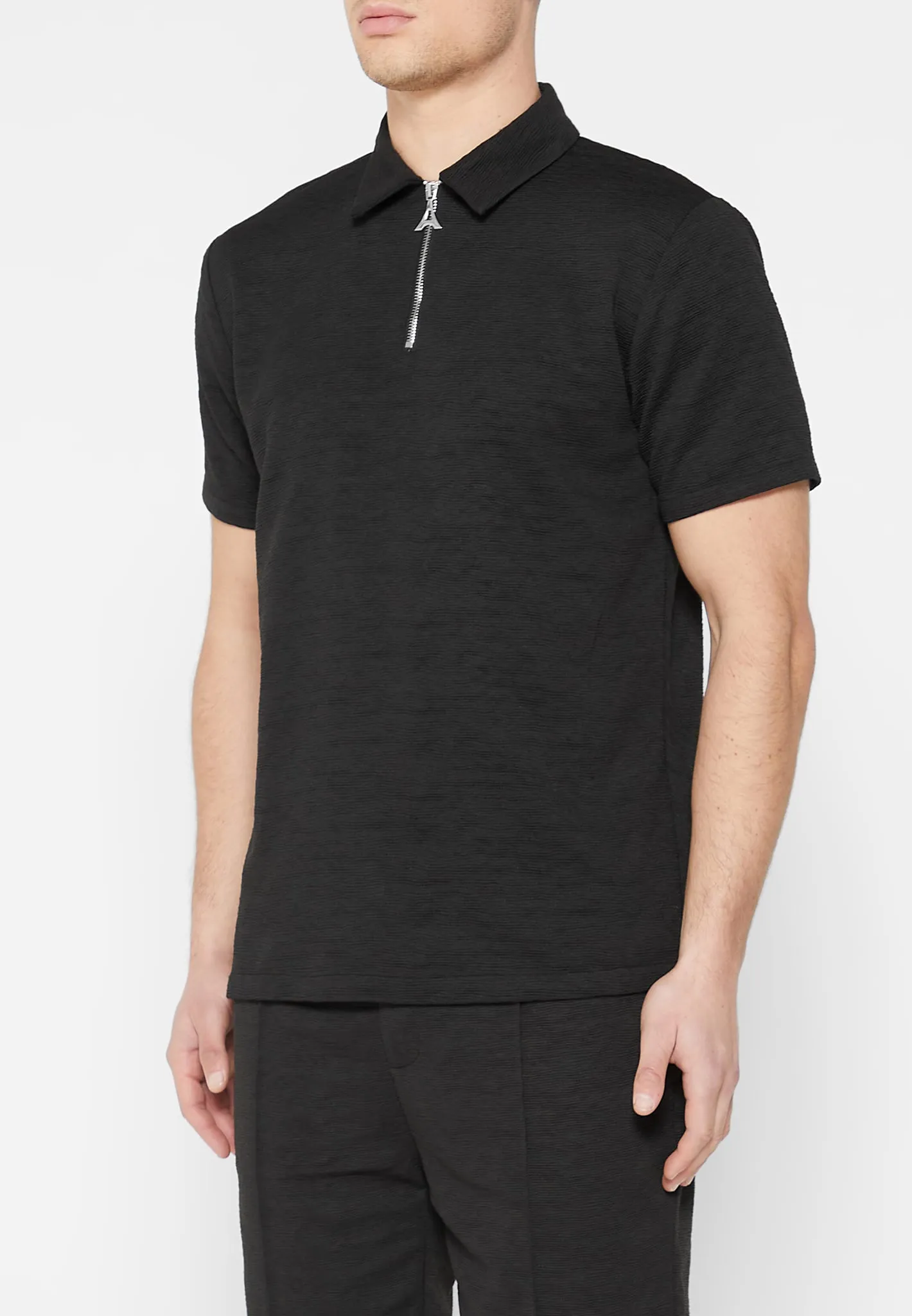 Textured Polo Top - Black sold by Maniere De Voir product image thumbnail 4
