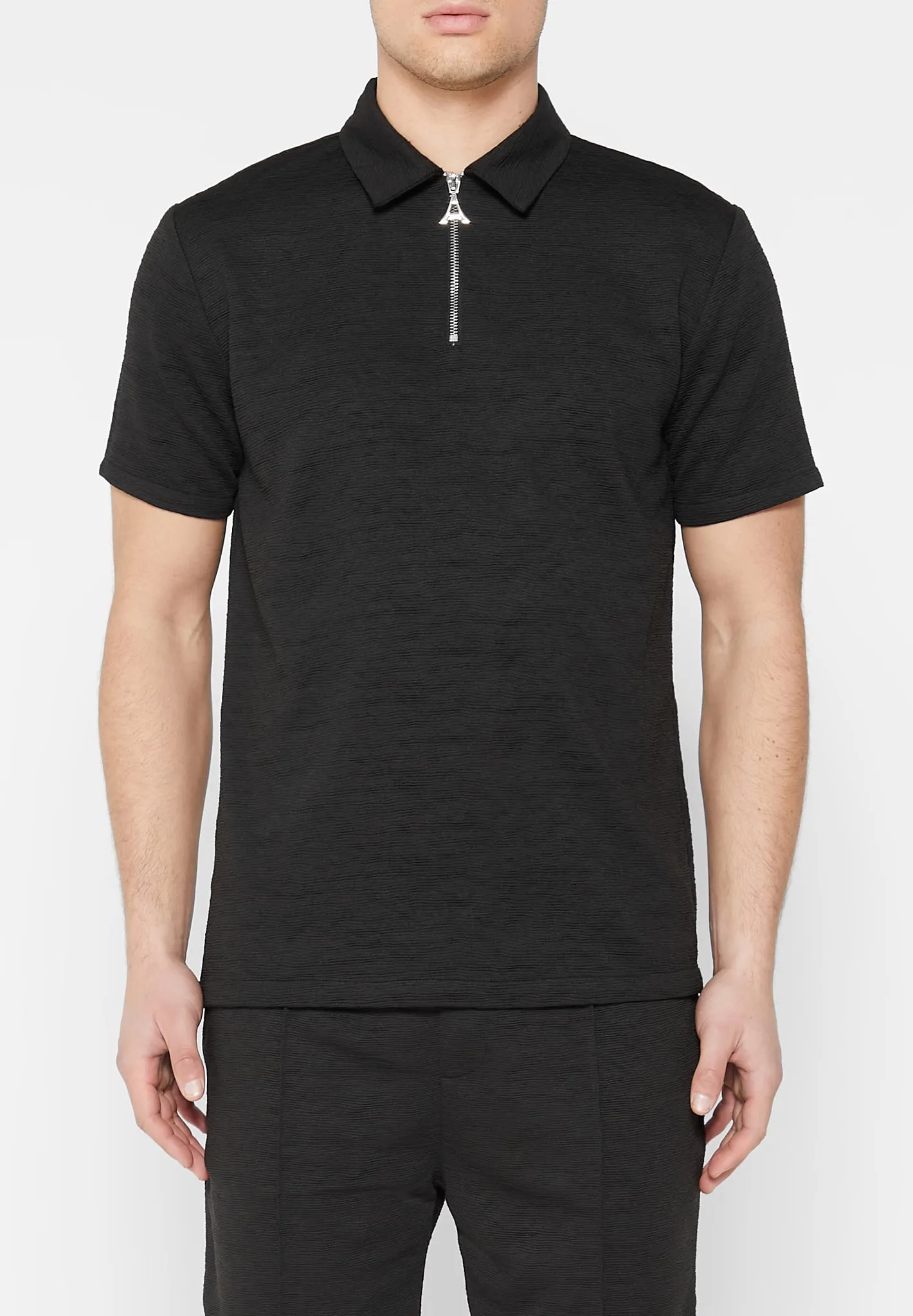 Textured Polo Top - Black sold by Maniere De Voir product image thumbnail 2