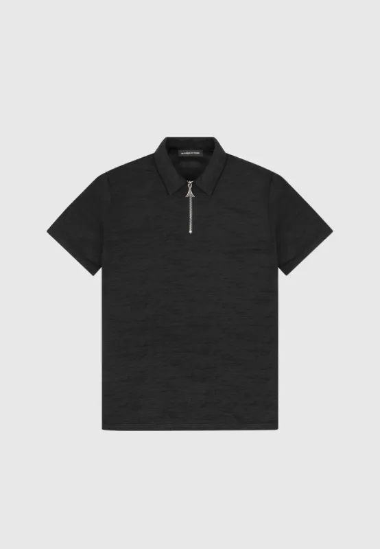 Textured Polo Top - Black made by Maniere De Voir