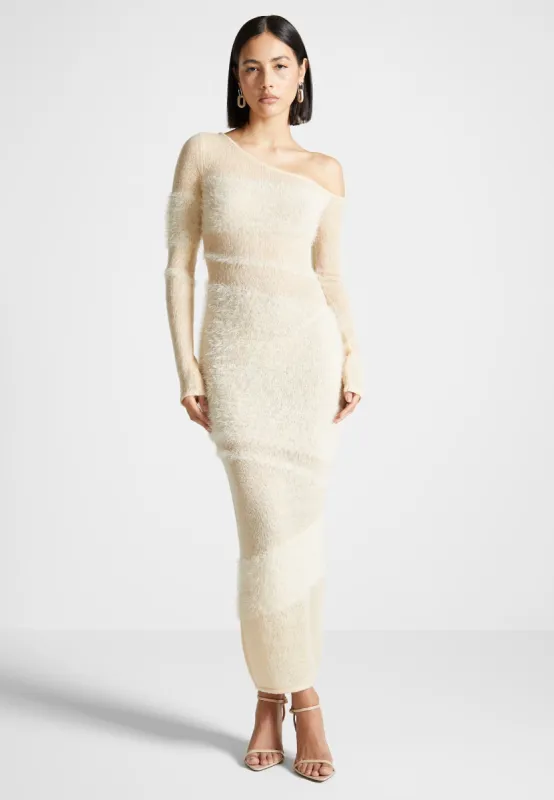 Off Shoulder Knitted Maxi Dress - Beige sold by Maniere De Voir