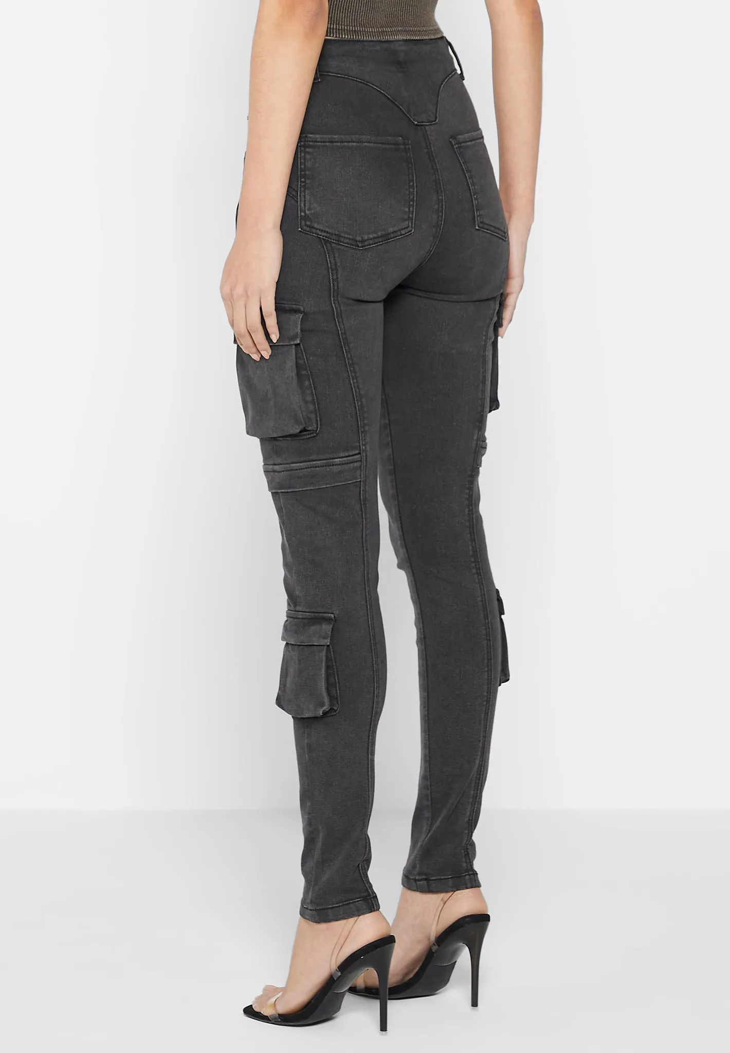 Cargo Pocket Skinny Jeans - Washed Black sold by Maniere De Voir product image thumbnail 4