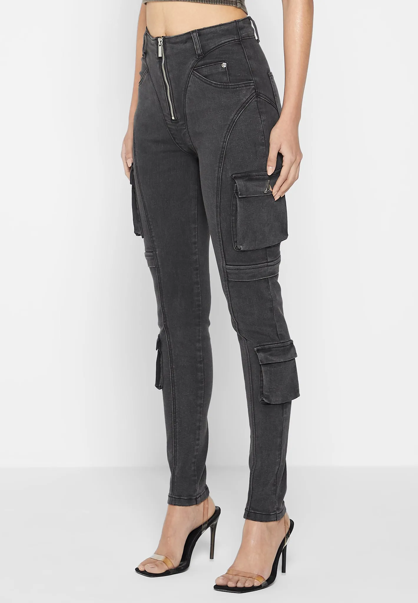 Cargo Pocket Skinny Jeans - Washed Black sold by Maniere De Voir product image thumbnail 3