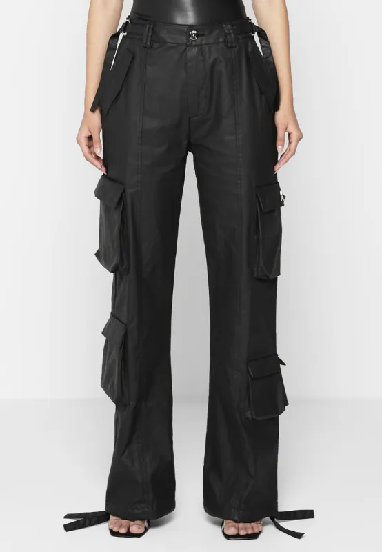 Mid Rise Waxed Cargo Pants - Black sold by Maniere De Voir