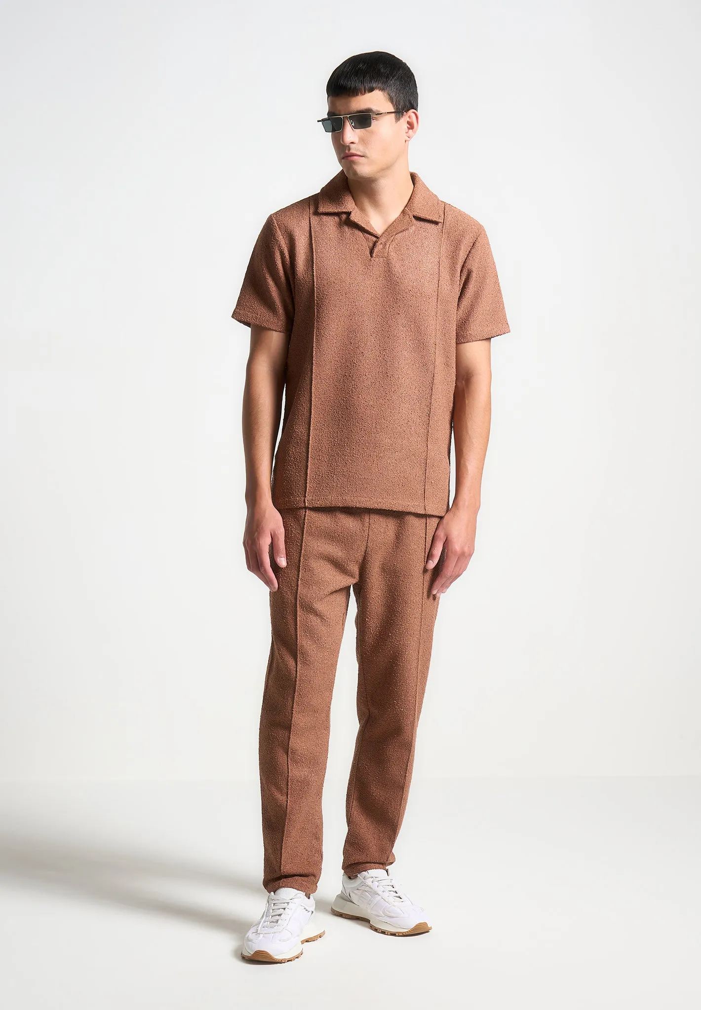 Boucle Pintuck Tapered Trousers - Fawn sold by Maniere De Voir product image thumbnail 4