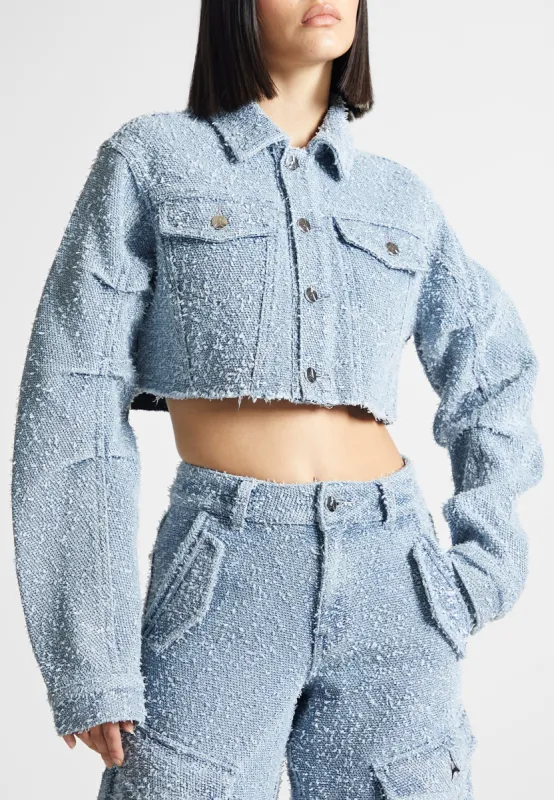 Catherine - Cropped Boucle Denim Jacket - Mid Blue sold by Maniere De Voir