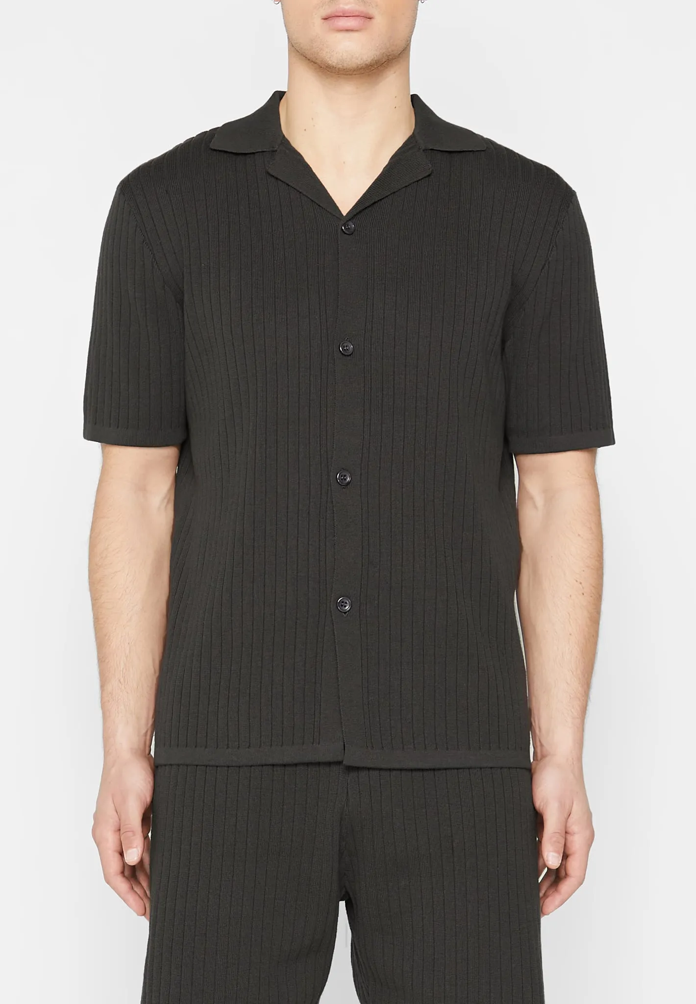 Ribbed Knit Revere Shirt - Grey sold by Maniere De Voir product image thumbnail 2