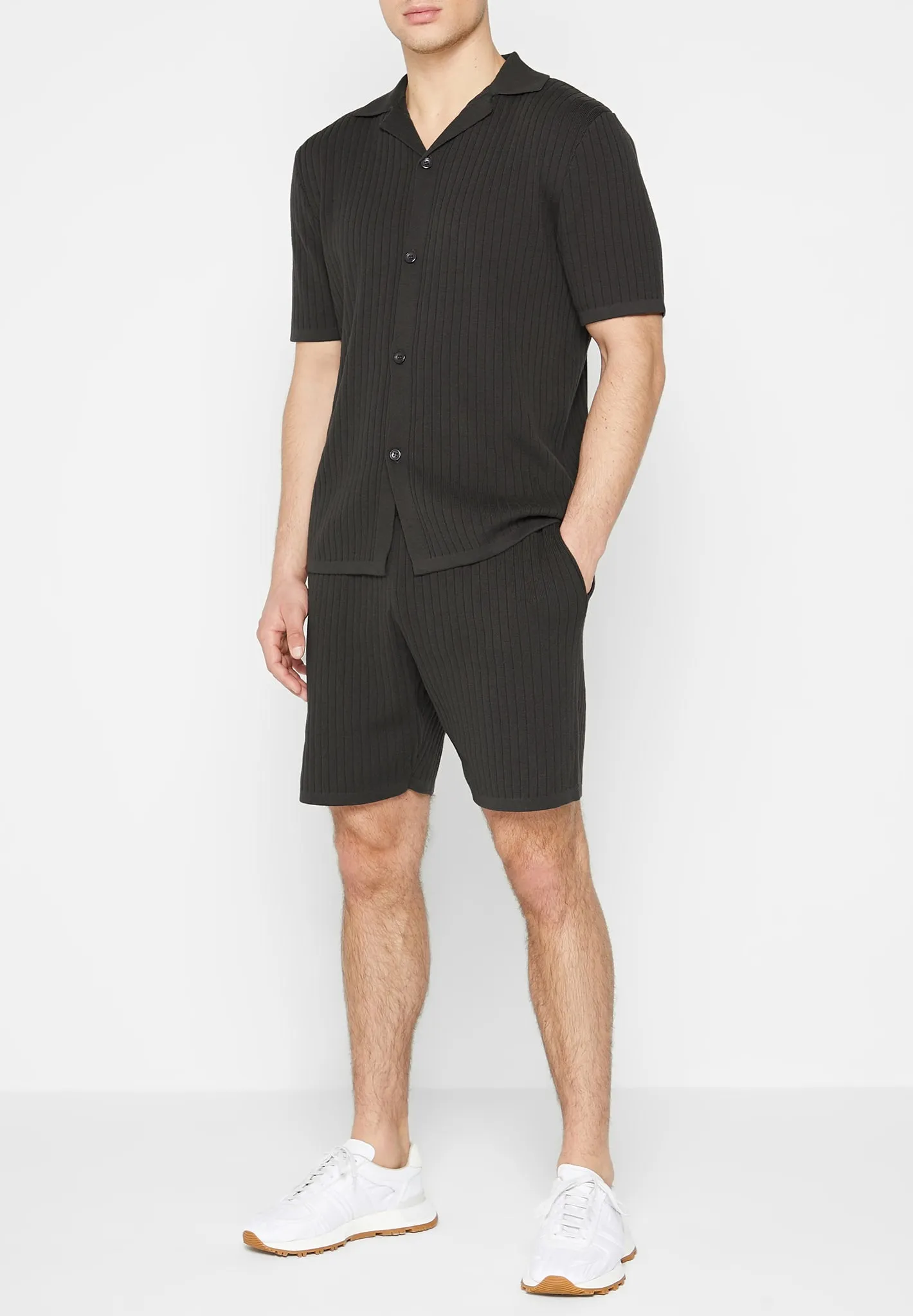 Ribbed Knit Revere Shirt - Grey sold by Maniere De Voir product image thumbnail 3