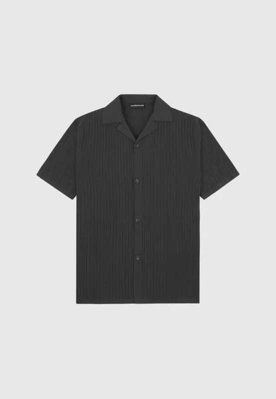 Ribbed Knit Revere Shirt - Grey sold by Maniere De Voir