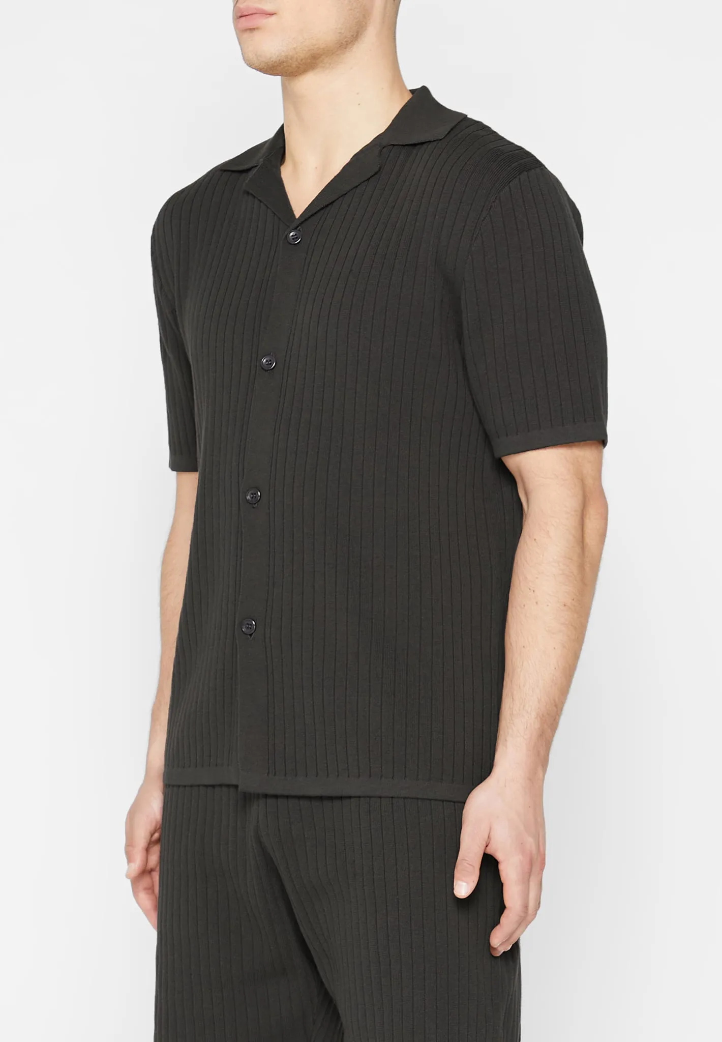 Ribbed Knit Revere Shirt - Grey sold by Maniere De Voir product image thumbnail 4