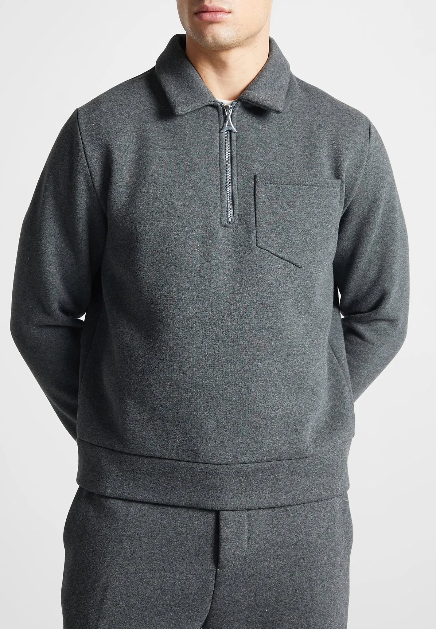 Long Sleeve Polo Zip Jumper - Dark Grey Marl sold by Maniere De Voir