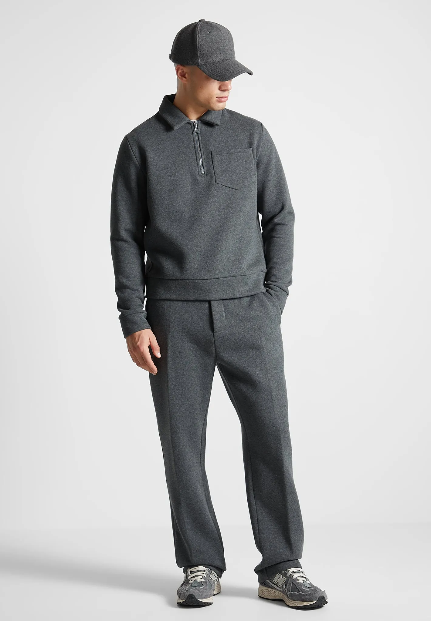 Long Sleeve Polo Zip Jumper - Dark Grey Marl sold by Maniere De Voir product image thumbnail 3