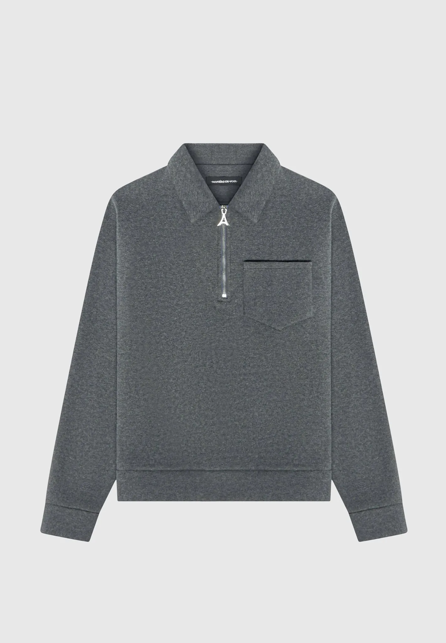 Long Sleeve Polo Zip Jumper - Dark Grey Marl sold by Maniere De Voir product image thumbnail 2